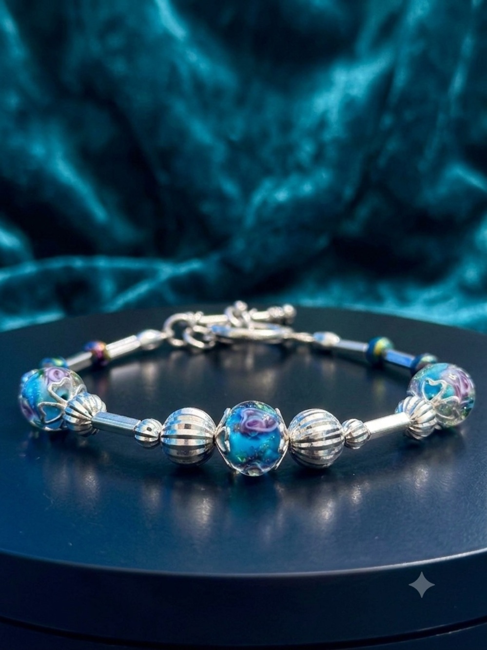 🥀Sterling Silver Toggle Bracelet featuring 98% liquid silver & Lampwork Beads.🥀